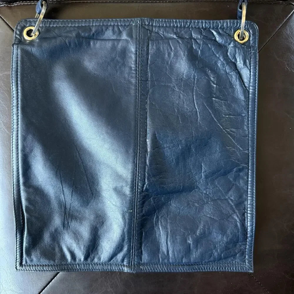 Vintage Mark Rudolph Bag Womens Medium Blue Leather Suede Lining Grommet Snap